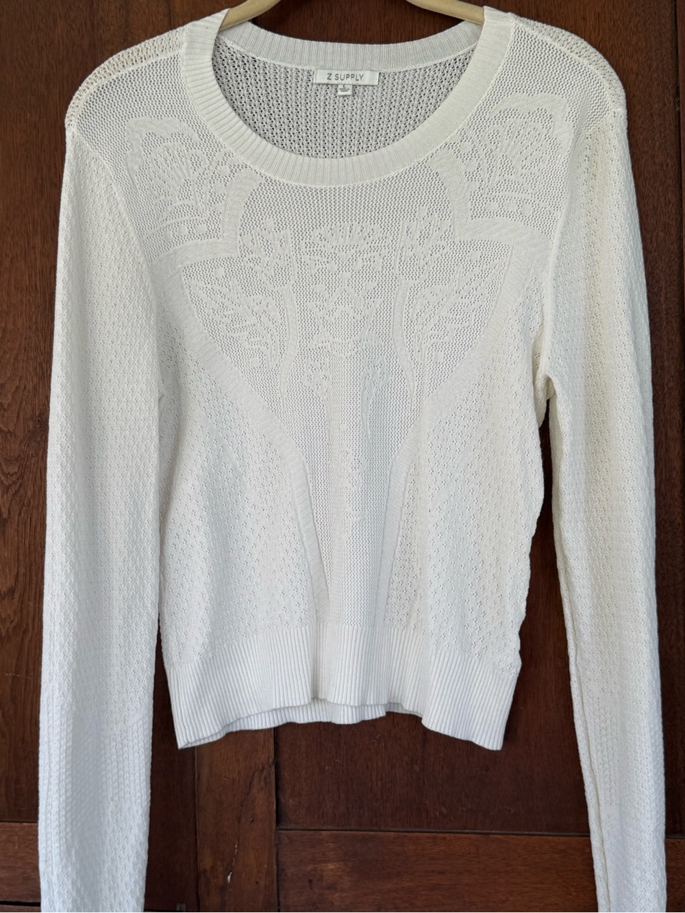 Z Supply White Open-Knit Crewneck Sweater
